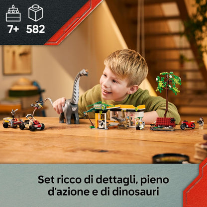 LEGO Jurassic World Alla Ricerca del Raptor e del Titanosauro - Con 2 Figure di Dinosauro Giocattolo, un Fuoristrada, una Moto e 3 Minifigure - Regalo per Bambini e Bambine da 7 Anni in su - 76973