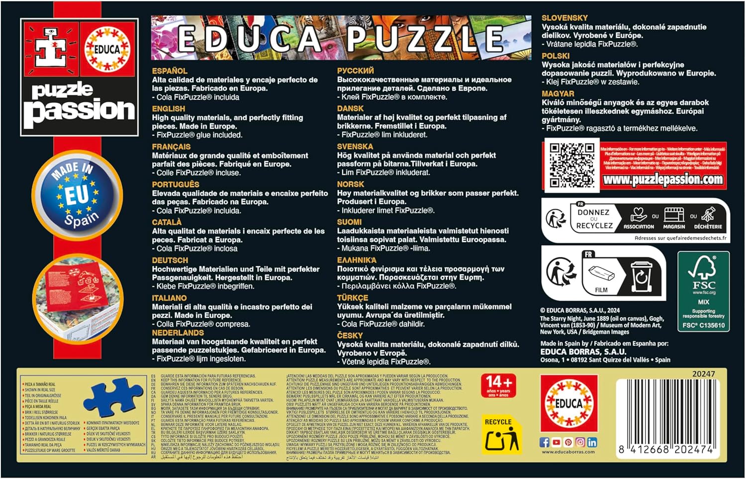 Educa - Il puzzle per adulti da 1000 pezzi più piccolo al mondo | Puzzle in miniatura della notte stellata. Include colla Fix Puzzle. Misure: 30 x 46 cm. Dai 14 anni (20247