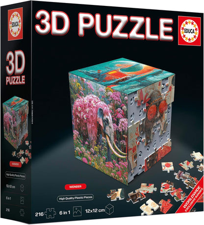 Educa - 3D-puzzel Wonder | De dobbelstenen uitdaging met in totaal 216 delen | Structuur: monteerbare bodem met 6 puzzels van 36 delen | 3D-puzzel voor volwassenen vanaf 8 jaar (20334