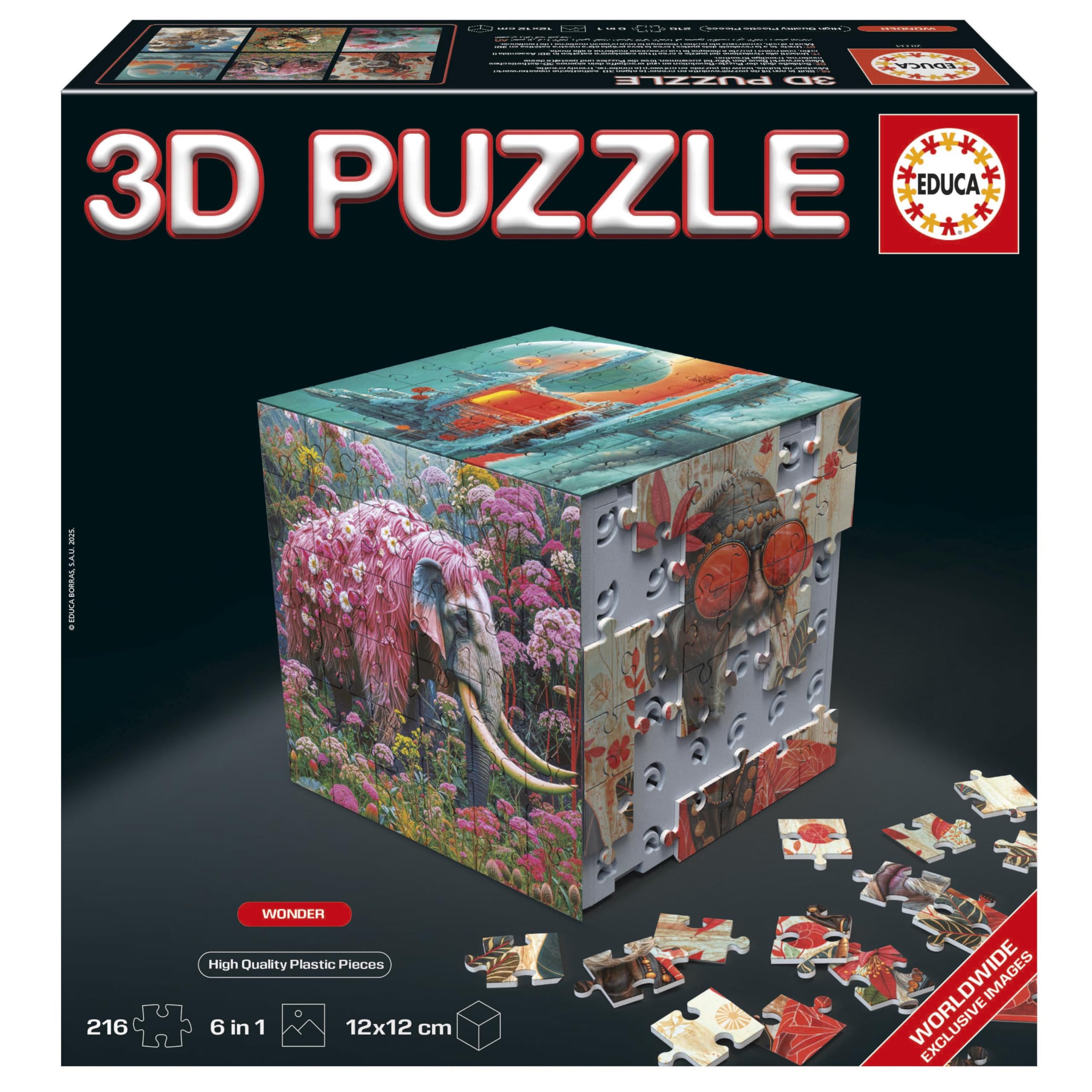 Educa - 3D-puzzel Wonder | De dobbelstenen uitdaging met in totaal 216 delen | Structuur: monteerbare bodem met 6 puzzels van 36 delen | 3D-puzzel voor volwassenen vanaf 8 jaar (20334