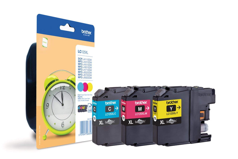 Brother LC-125XL Cyan/Magenta/Yellow High Yield Inkjet Cartridges (Pack of 3