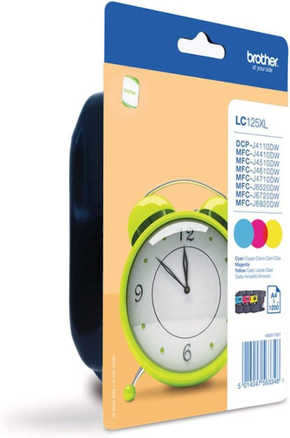 Brother LC-125XL Cyan/Magenta/Yellow High Yield Inkjet Cartridges (Pack of 3