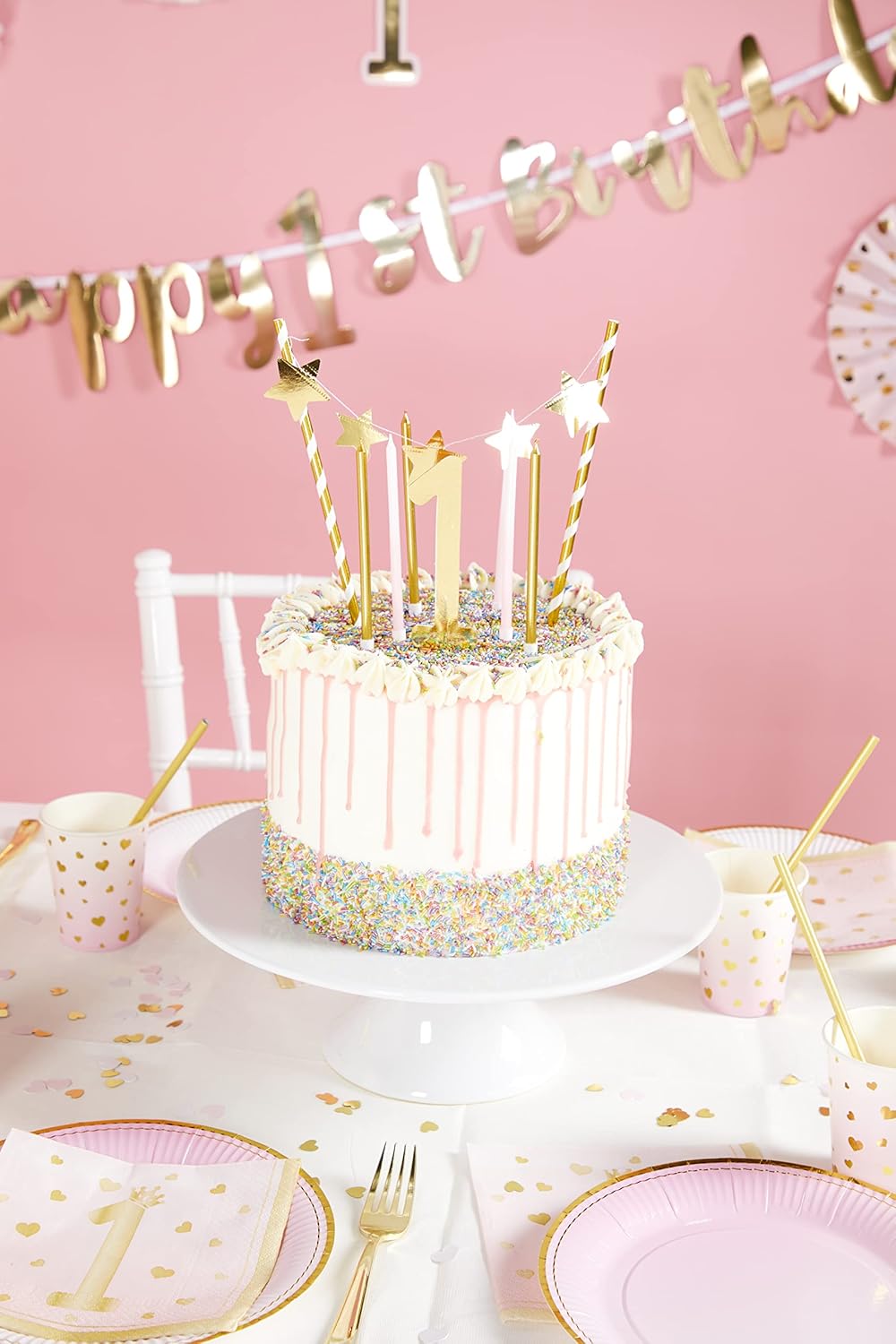 Amscan: 6 Candles 1St B-Day Pink Ombre Wax/Plastic H12C Q. Candele Ombre Rosa