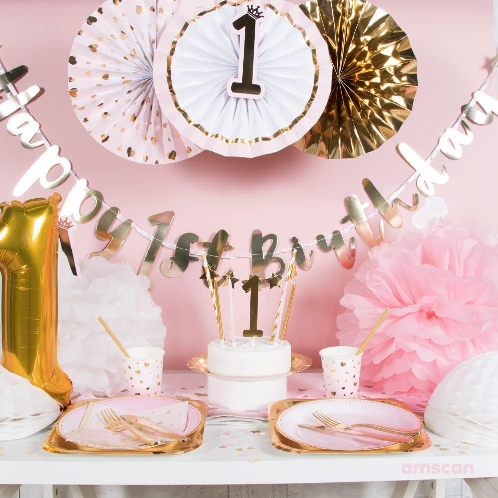 Amscan: 6 Candles 1St B-Day Pink Ombre Wax/Plastic H12C Q. Candele Ombre Rosa