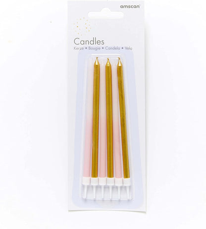 Amscan: 6 Candles 1St B-Day Pink Ombre Wax/Plastic H12C Q. Candele Ombre Rosa