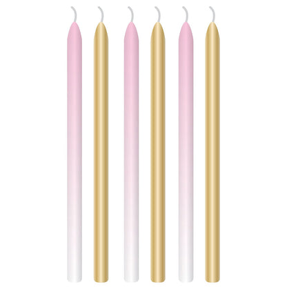 Amscan: 6 Candles 1St B-Day Pink Ombre Wax/Plastic H12C Q. Candele Ombre Rosa