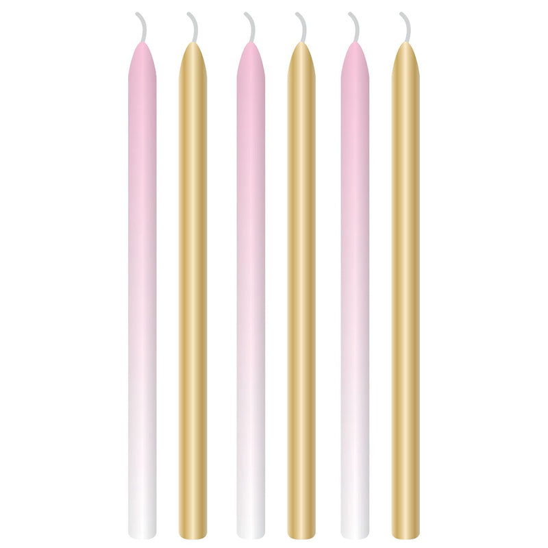 Amscan: 6 Candles 1St B-Day Pink Ombre Wax/Plastic H12C Q. Candele Ombre Rosa