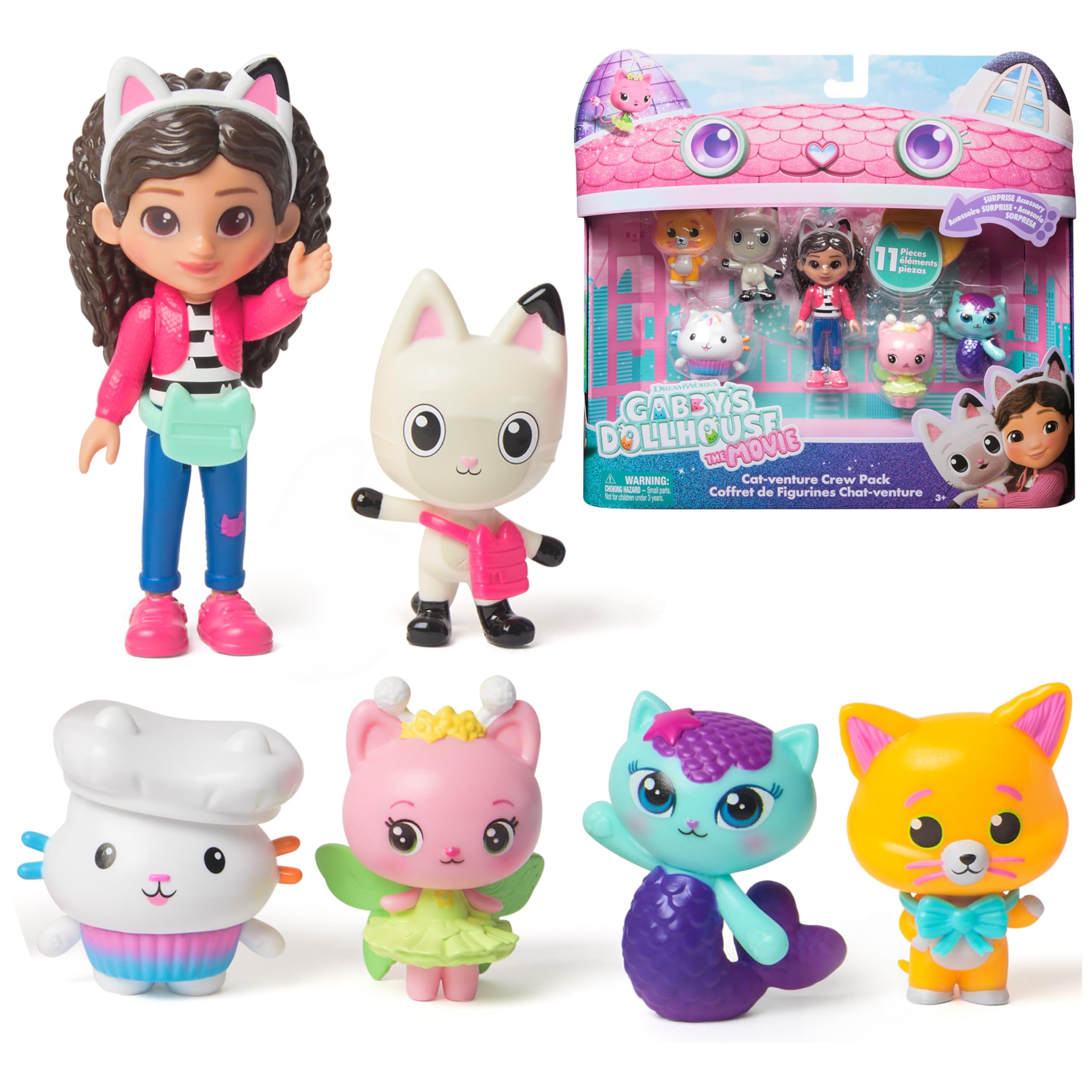 Gabby's Dollhouse: The Movie, Cat-venture Crew Pack, 11-Piece Toy Figure Set with Accessories, Kids Toys for Girls & Boys Ages 3 and Up