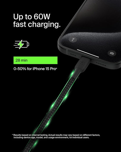 Belkin BoostCharge (6.6ft) Braided USB-C to USB-C Cable for iPhone, Galaxy, Pixel, iPad Pro & More - Black