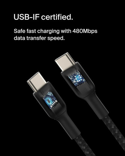 Belkin BoostCharge (6.6ft) Braided USB-C to USB-C Cable for iPhone, Galaxy, Pixel, iPad Pro & More - Black