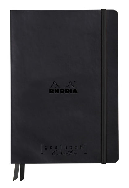 RHODIA 194440C - Bullet Journal Goalbook Creation Black Rigid Notebook - A5 15.5x21x2 cm - Dotted Dot - 160 pages Clairefontaine Maya Smooth Black Paper 120 g/m - 2 Ribbons - Faux Leather Cover