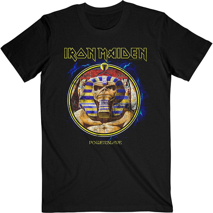 Iron Maiden T Shirt Powerslave Mummy Circle Band Logo Official Mens Black
