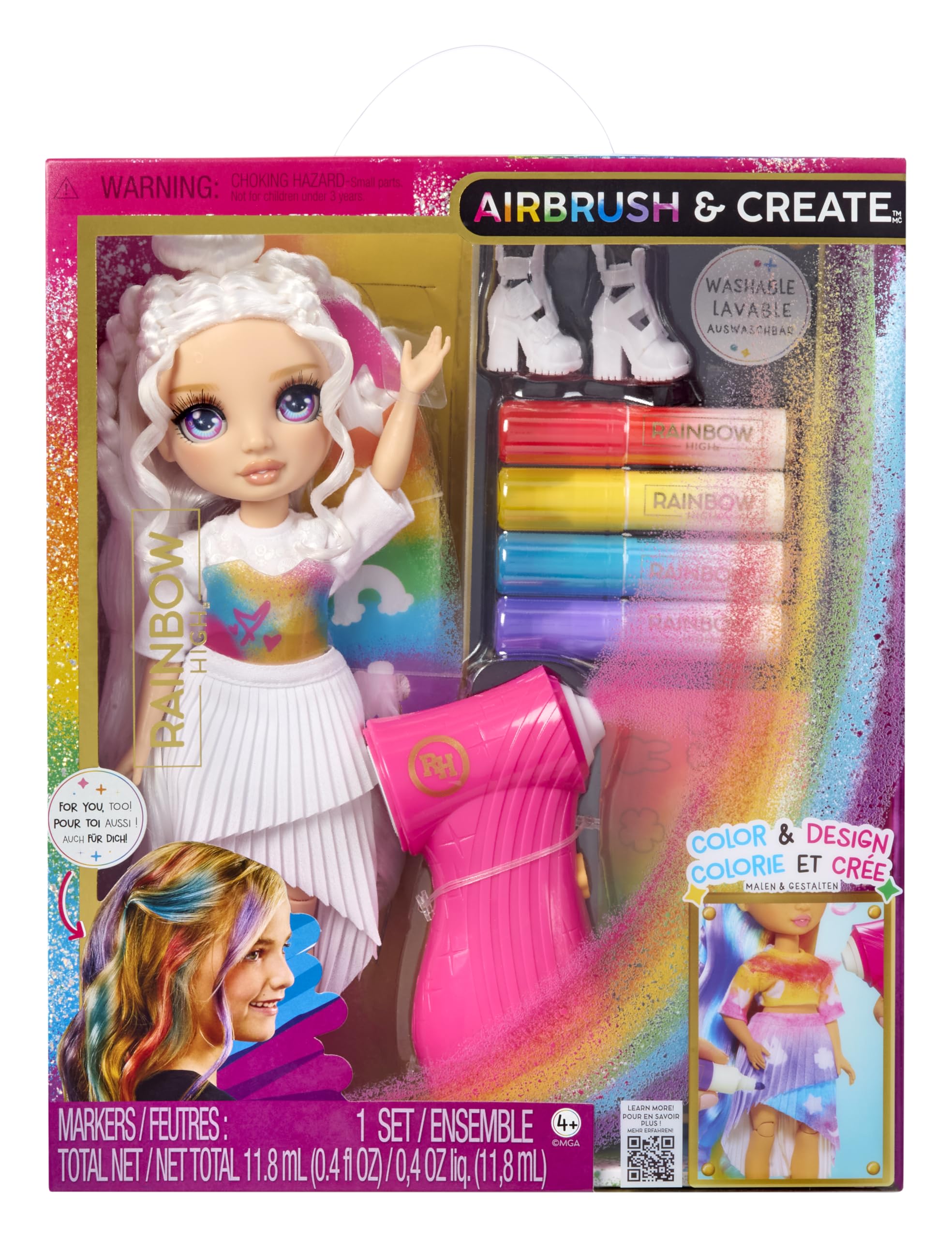 Rainbow High Air Brush & Create - 1 DIY Fashion Doll with Airbrush Market Kit, Washable Rainbow Markers, Long Hair, Purple Eyes, Creative Play for Children 4 to 12+