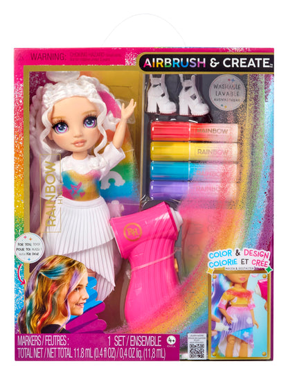 Rainbow High Air Brush & Create - 1 DIY Fashion Doll with Airbrush Market Kit, Washable Rainbow Markers, Long Hair, Purple Eyes, Creative Play for Children 4 to 12+