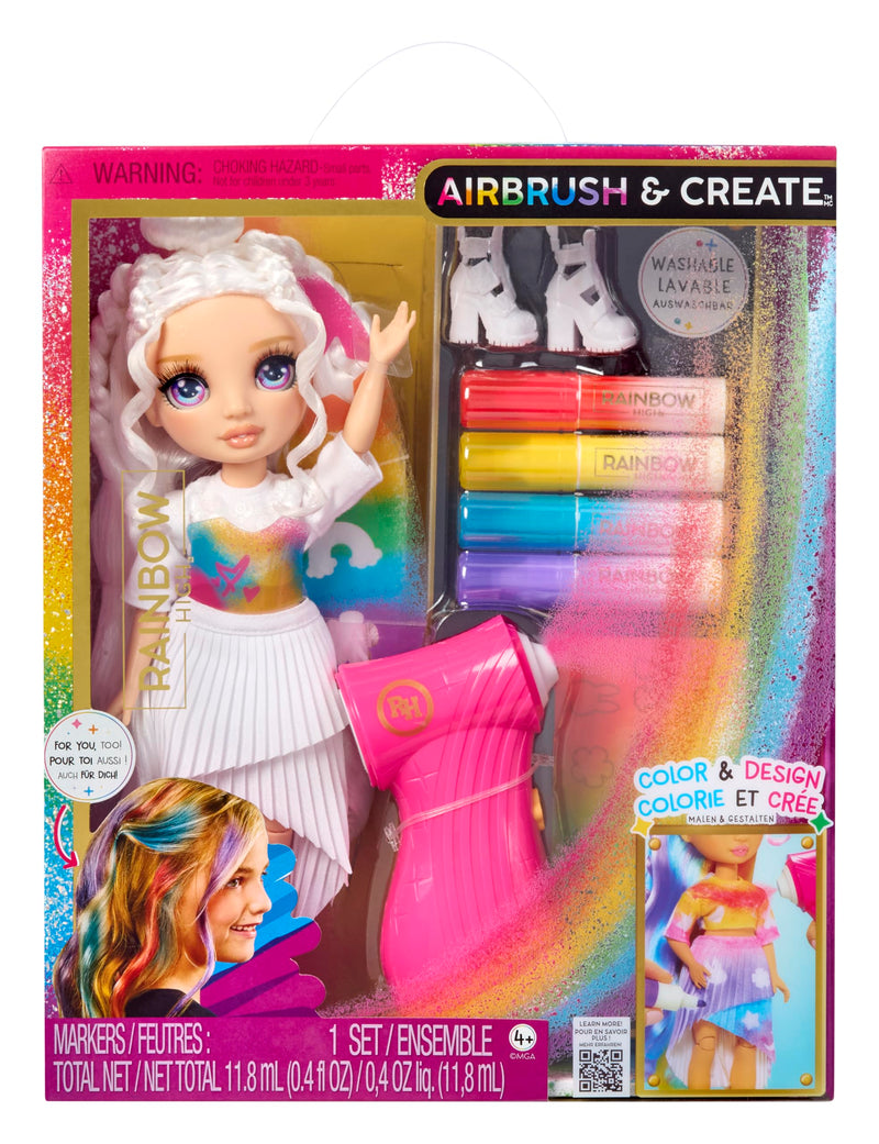 Rainbow High Air Brush & Create - 1 DIY Fashion Doll with Airbrush Market Kit, Washable Rainbow Markers, Long Hair, Purple Eyes, Creative Play for Children 4 to 12+
