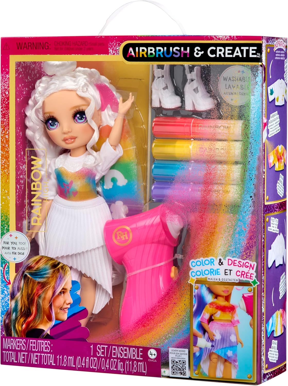 Rainbow High Air Brush & Create - 1 DIY Fashion Doll with Airbrush Market Kit, Washable Rainbow Markers, Long Hair, Purple Eyes, Creative Play for Children 4 to 12+
