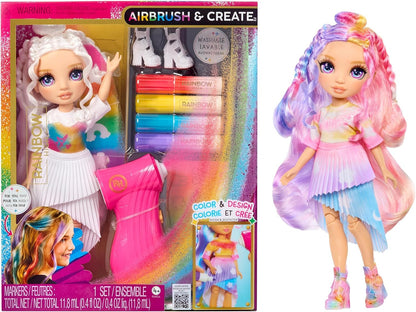 Rainbow High Air Brush & Create - 1 DIY Fashion Doll with Airbrush Market Kit, Washable Rainbow Markers, Long Hair, Purple Eyes, Creative Play for Children 4 to 12+
