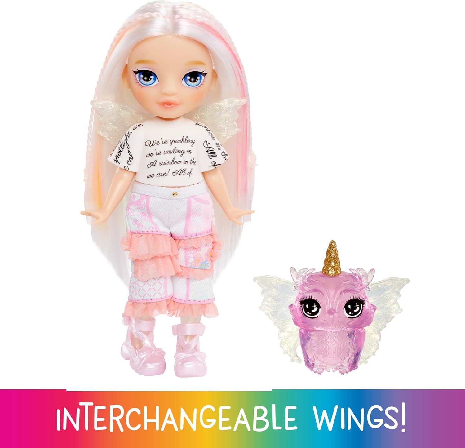 Rainbow High Littles Rainbow Fantasy Fairies & Pet - Opal, Rainbow - 14cm Posable Small Doll & Fantasy Owl Pet with Interchangeable Fairy Wings, Cute Present for Children 4+