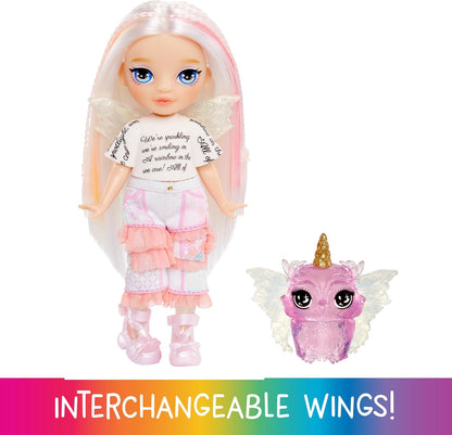 Rainbow High Littles Rainbow Fantasy Fairies & Pet - Opal, Rainbow - 14cm Posable Small Doll & Fantasy Owl Pet with Interchangeable Fairy Wings, Cute Present for Children 4+