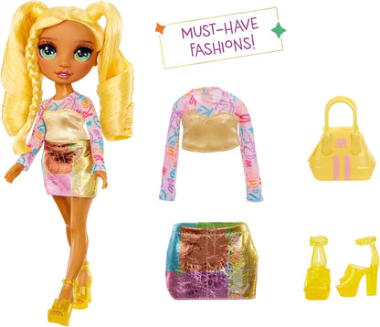 RAINBOW HIGH My Fashion Style Doll - Sunny - Muñeca de Moda de 28 cm de Color Arco Iris con Conjunto Llamativo y Bolso Elegante, Juego, Posable, Coleccionable, para Niños de 4 a 12 Años o Más