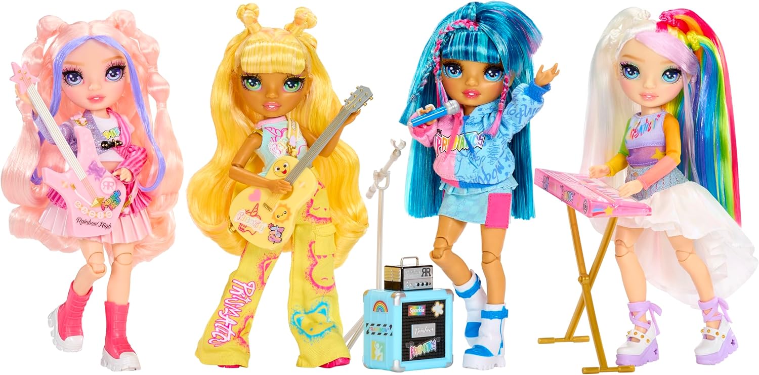 Rainbow High Junior High Rock Band - Zonnig, Geel - 23cm Fashion Pop met een Gitaar, Versierbaar met Stickers, Posable, Schattig Speelgoed voor Kinderen vanaf 4+