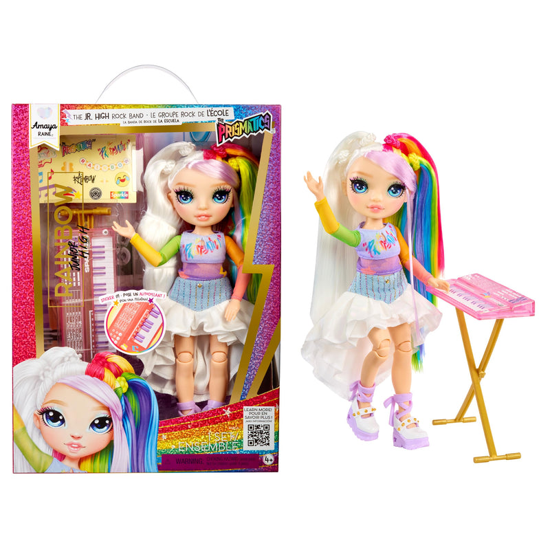 Rainbow High Junior High Rock Band - Amaya, Rainbow - 23cm Fashion Doll with a Keyboard, Customise with Stickers, Posable, Cute Toys for Children Ages 4+