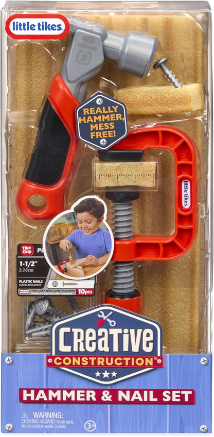 little tikes Creative Construction Hammer & Nail Set - Includes 5 Accessories, Pretend Play Construction Set, Suitable for Boys and Girls Ages 3+ Years