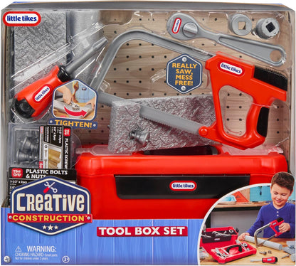 little tikes Creative Construction Tool Box Set - Includes 9 Accessories, Pretend Play Construction Set, Suitable for Boys and Girls Ages 3+ Years