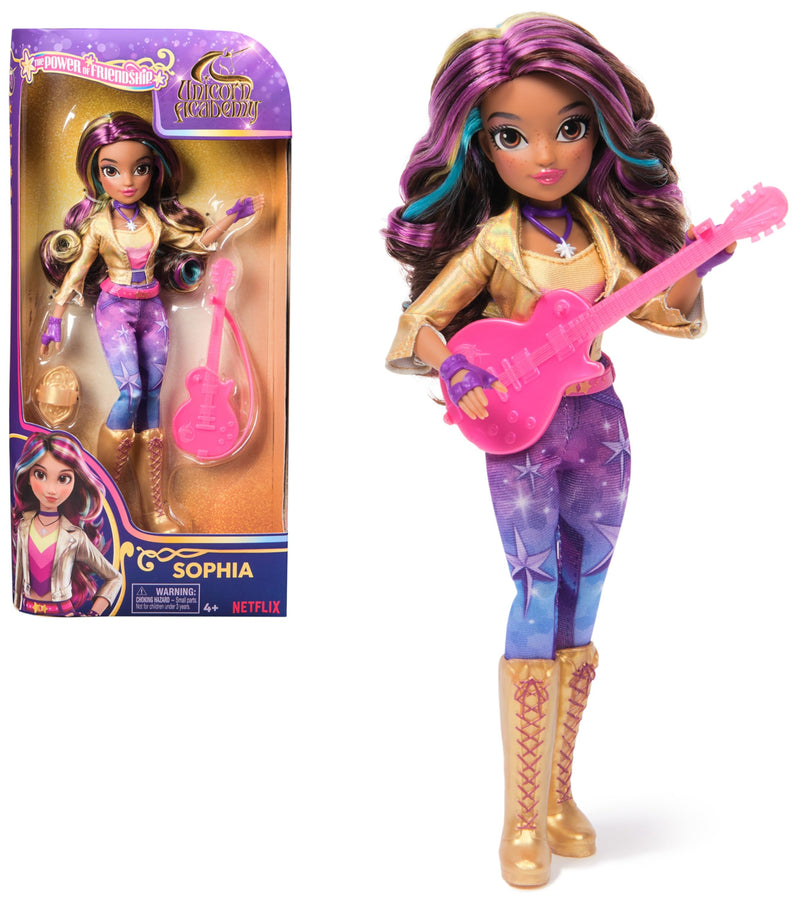 Unicorn Academy, Power of Friendship Sophia Doll with Guitar & 6 Fashion Accessories, 9.5”, Dolls & Unicorn Toys for Girls Ages 4 and up