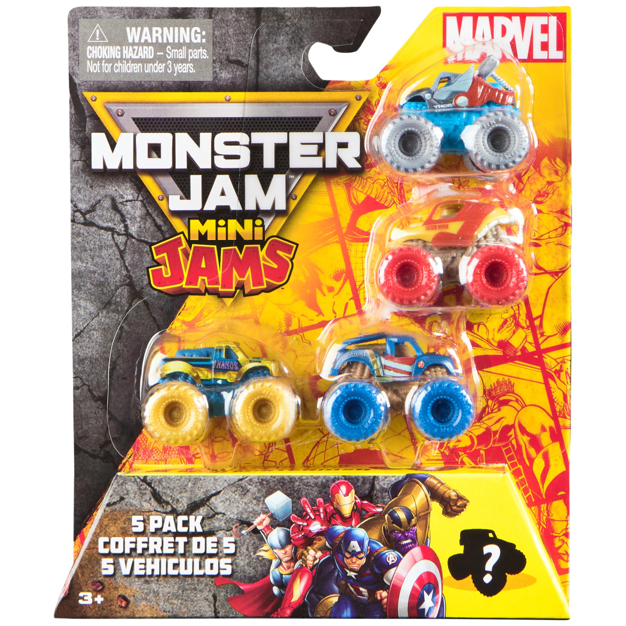 Monster Jam, Marvel Official Mini 5-Pack with Mystery Collectible Monster Truck, 1:87 Scale, Surprise Kids Toys for Boys and Girls Ages 3 and up