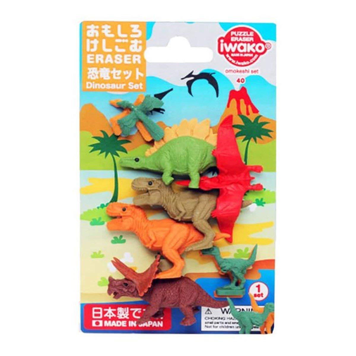 New Japanese Blister Pack – Contains 9 Dinosaur Animal Puzzle Erasers Set Iwako eraser