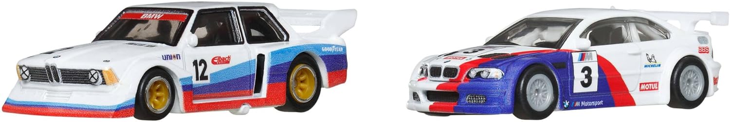 Hot Wheels Premium BMW E46 GTR, Car Culture 2-Pack of 1:64 Scale Vehicles, Unique Pairings, Real Riders Tires, Metal/Metal Chassis, Toy for Collectors, JBK99