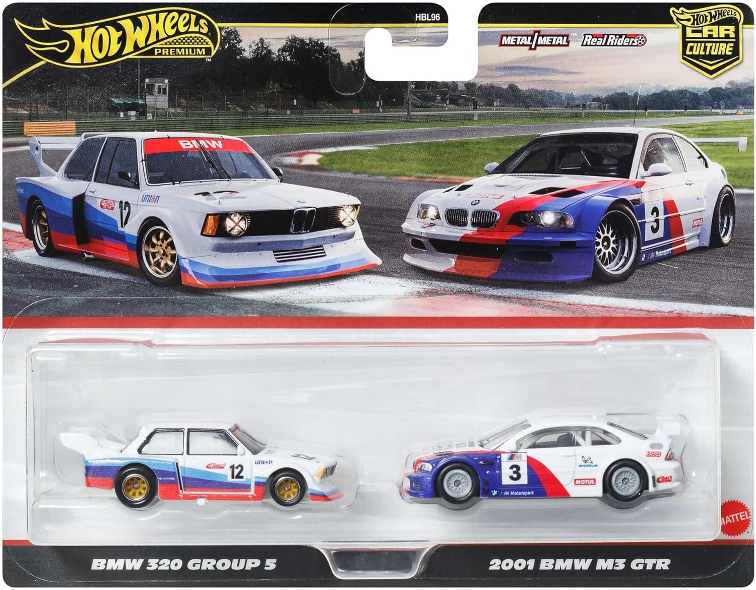 Hot Wheels Premium BMW E46 GTR, Car Culture 2-Pack of 1:64 Scale Vehicles, Unique Pairings, Real Riders Tires, Metal/Metal Chassis, Toy for Collectors, JBK99