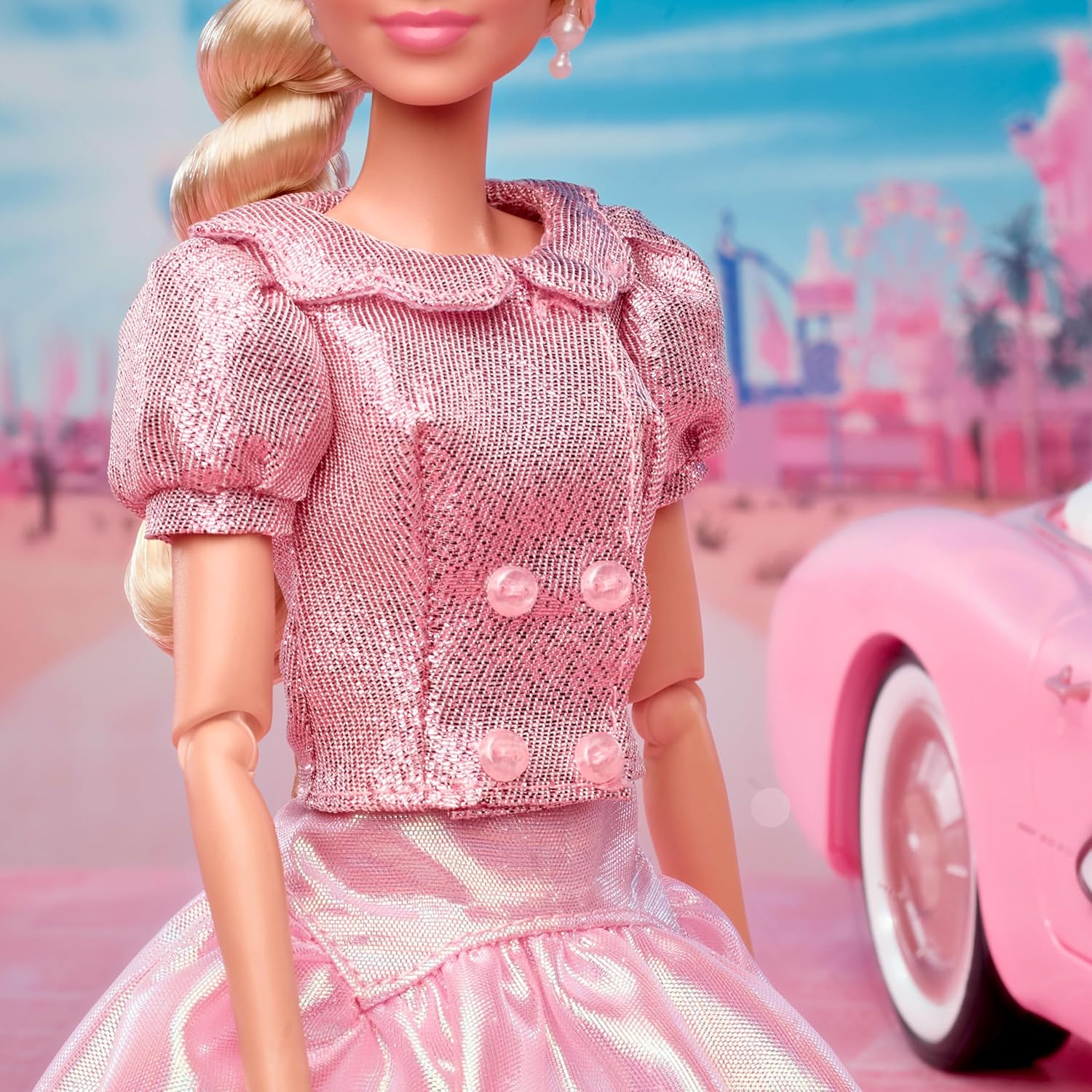 Barbie The Movie Doll, Margot Robbie as, Collectible Doll Wearing Pink Blouse & Skirt Tutu Outfit, With Styled Hair & Matching Jewelry, JBJ53
