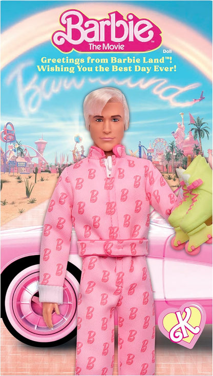 Barbie The Movie Ken Collectible Doll, Ryan Gosling as Ken Wearing Pink Jumpsuit with “B” Detail With White Sneakers and MultiColor Roller Skates, JCP80