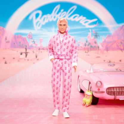 Barbie The Movie Ken Collectible Doll, Ryan Gosling as Ken Wearing Pink Jumpsuit with “B” Detail With White Sneakers and MultiColor Roller Skates, JCP80