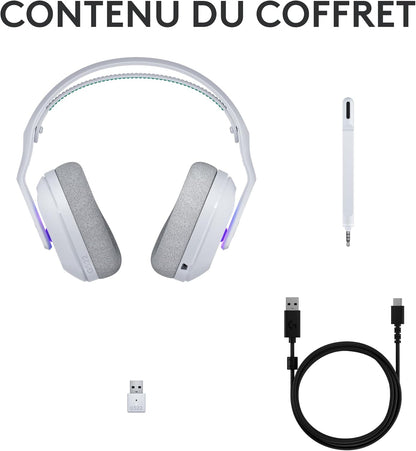Logitech G G522 LIGHTSPEED draadloze gaming headset, LIGHTSYNC RGB, microfoon en geavanceerde gesynchroniseerde audio, drievoudige connectiviteit - LIGHTSPEED, Bluetooth, USB-A naar USB-C voor pc-Wit