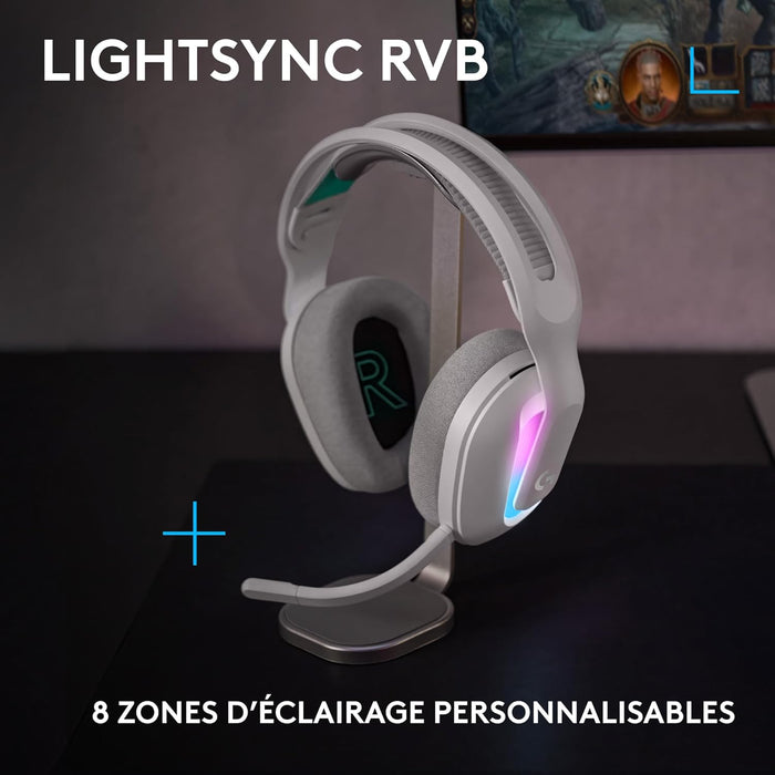 Logitech G G522 LIGHTSPEED draadloze gaming headset, LIGHTSYNC RGB, microfoon en geavanceerde gesynchroniseerde audio, drievoudige connectiviteit - LIGHTSPEED, Bluetooth, USB-A naar USB-C voor pc-Wit
