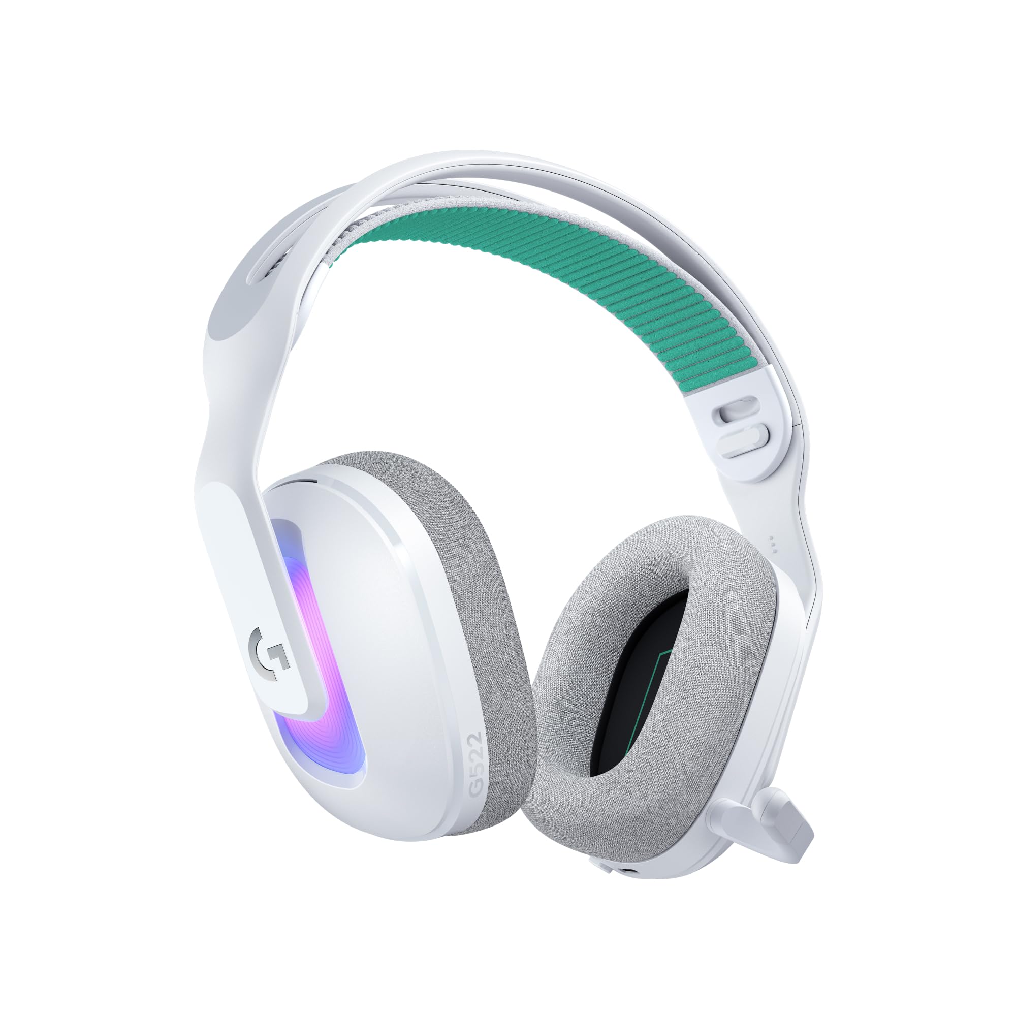 Logitech G G522 LIGHTSPEED draadloze gaming headset, LIGHTSYNC RGB, microfoon en geavanceerde gesynchroniseerde audio, drievoudige connectiviteit - LIGHTSPEED, Bluetooth, USB-A naar USB-C voor pc-Wit