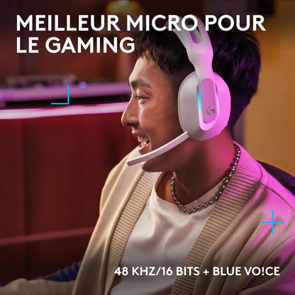 Logitech G G522 LIGHTSPEED draadloze gaming headset, LIGHTSYNC RGB, microfoon en geavanceerde gesynchroniseerde audio, drievoudige connectiviteit - LIGHTSPEED, Bluetooth, USB-A naar USB-C voor pc-Wit