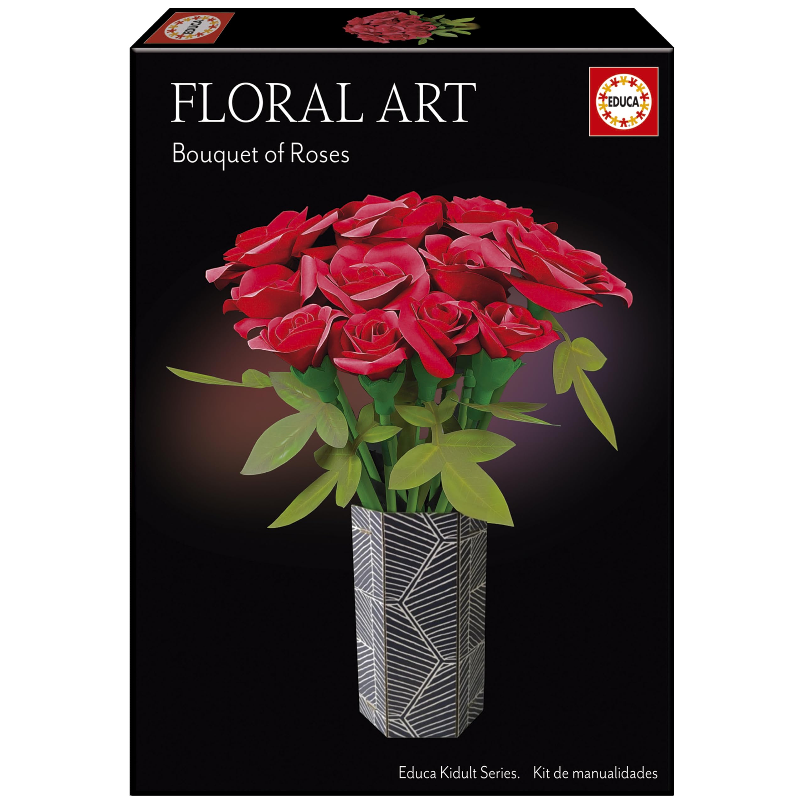 Educa - Boeket bloemen, knutselset voor het maken van twaalf rode papieren rozen zonder lijm of schaar, aanbevolen vanaf 6 jaar (20139