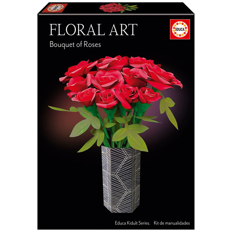 Educa - Boeket bloemen, knutselset voor het maken van twaalf rode papieren rozen zonder lijm of schaar, aanbevolen vanaf 6 jaar (20139
