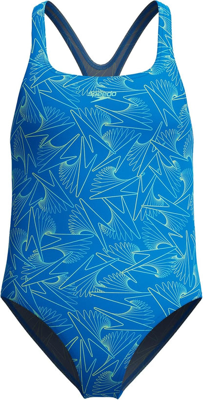 Speedo Girls HyperBoom Allover Medalist Swimsuit Swimming Costume Blue