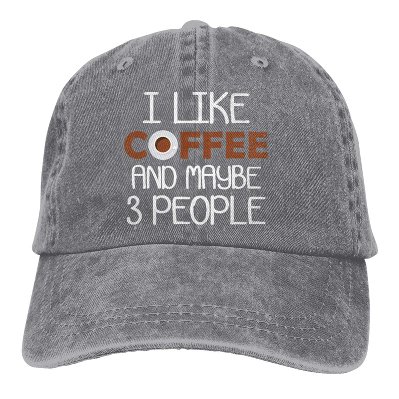 Baseballkappe "I Like Coffee and Maybe 3 People", Unisex, verstellbar, für Trucker, Mütze für Erwachsene, Grau, 7-7 1/8