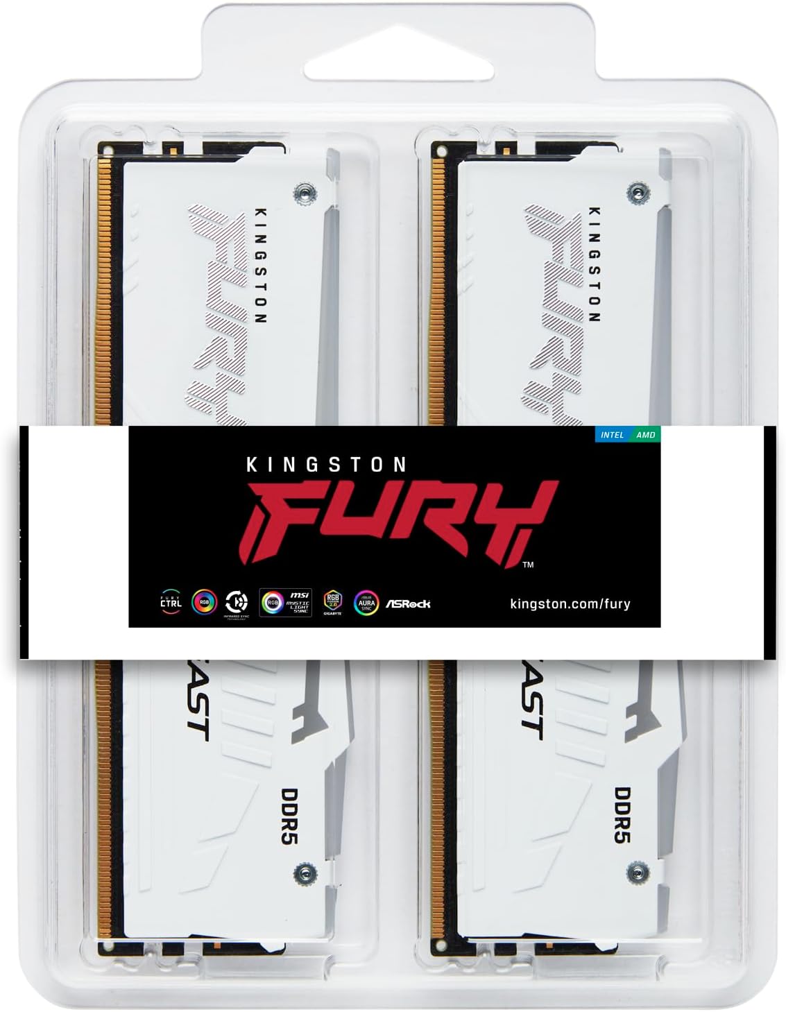 Kingston FURY Beast White RGB 32GB (2x16GB) 6000MT/s DDR5 CL36 DIMM Desktop Gaming Memory Kit of 2 AMD EXPO/ Intel XMP - KF560C36BWE2AK2-32