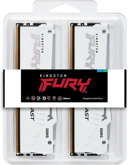 Kingston FURY Beast White RGB 32GB (2x16GB) 6000MT/s DDR5 CL36 DIMM Desktop Gaming Memory Kit of 2 AMD EXPO/ Intel XMP - KF560C36BWE2AK2-32