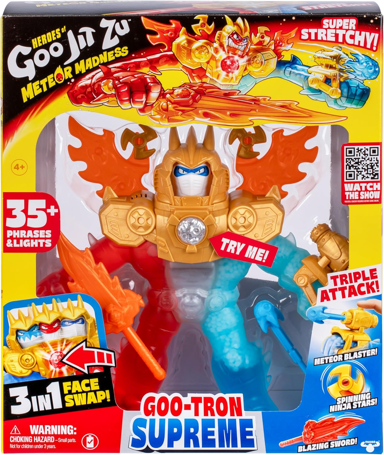 Heroes of Goo Jit Zu Goo-Tron Supreme Combines The Power Of Blazagon, Pantaro & Thrash In 1 Ultimate Hero.