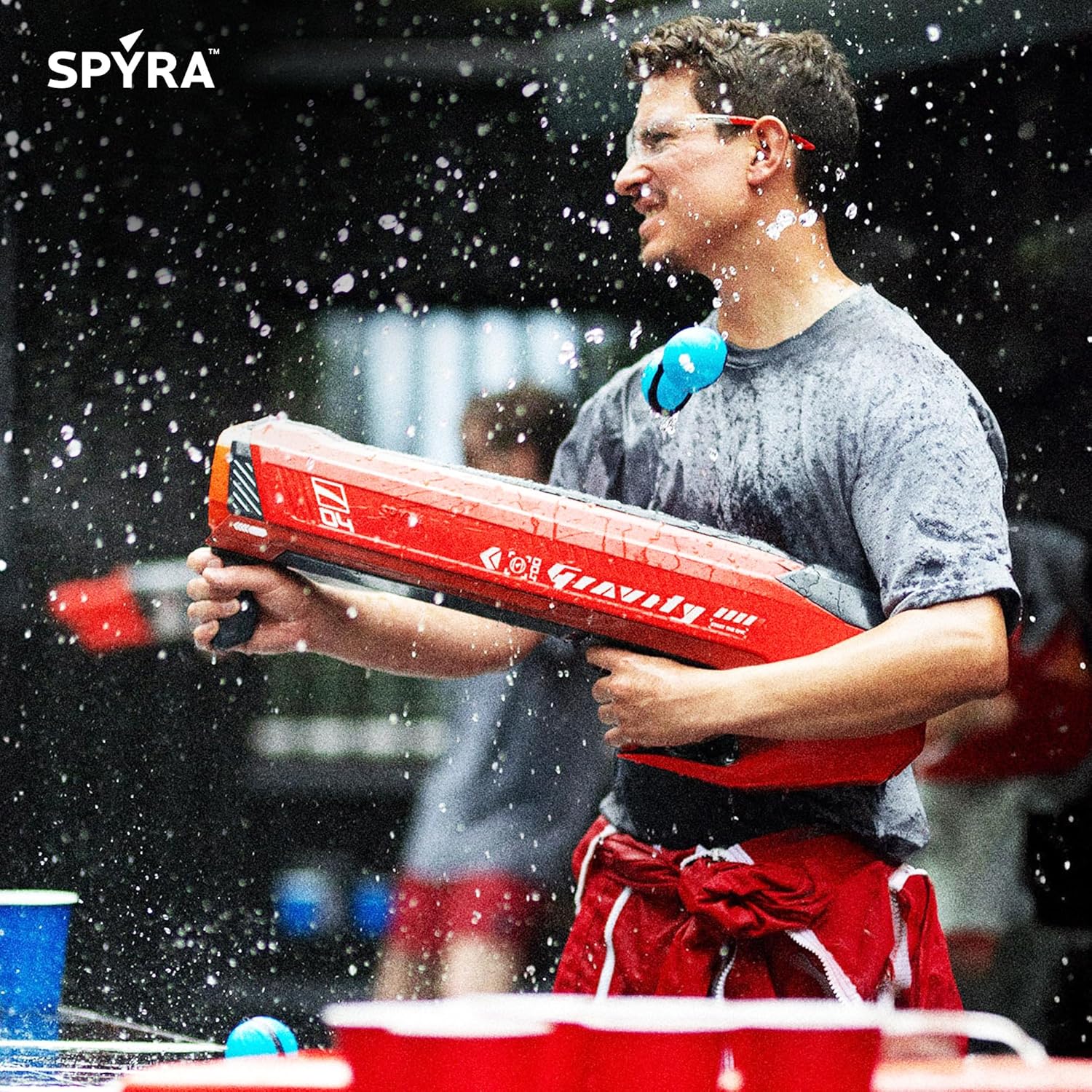 SPYRA Electric Water Bomb Launcher, Outdoor 4 Shot Ball Shooter, SpyraGravity™, Red - Water Blaster Guns for Beach, Backyard, Patio, and Garden