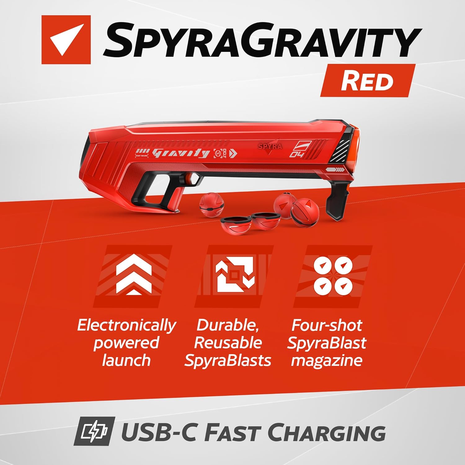 SPYRA Electric Water Bomb Launcher, Outdoor 4 Shot Ball Shooter, SpyraGravity™, Red - Water Blaster Guns for Beach, Backyard, Patio, and Garden