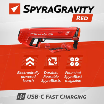 SPYRA Electric Water Bomb Launcher, Outdoor 4 Shot Ball Shooter, SpyraGravity™, Red - Water Blaster Guns for Beach, Backyard, Patio, and Garden